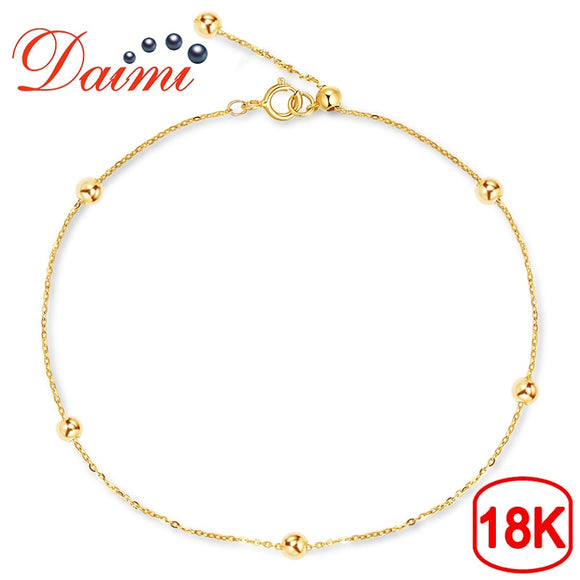 DAIMI Pure Gold Bracelet Satellite Chain 18K Yellow Gold Beads Chain Adjustable 18cm Bracelet Chain Jewelry Gift