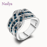 Fine Jewelry Luxury Party Queen Aquamarine Finger Rings For Women 925 Silver Jewelry Wedding Engagement Ring Gift Wholesale