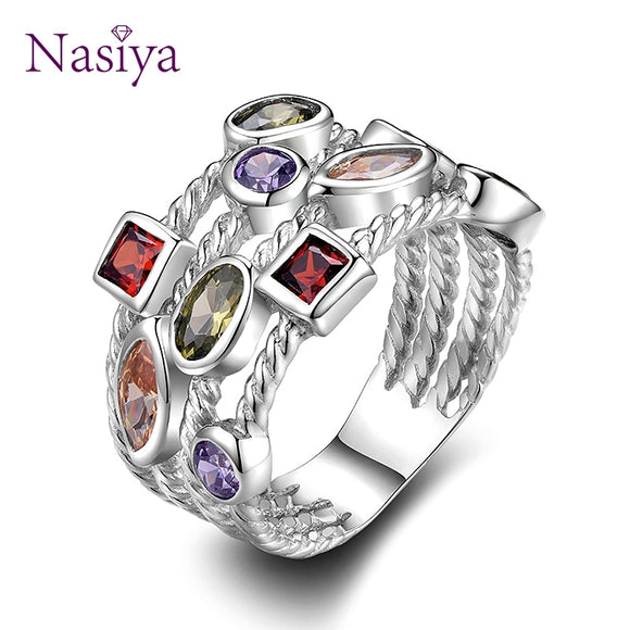 Fashion Colorful Gemstone Vintage Rings For Women Sterling Silver 925 Jewelry Ring Luxury Anniversary Birthday Gift For Mother