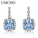 UMCHO Solid 925 Sterling Silver Drop Earrings For Women Sky Blue Topaz Gemstone Fine Jewelry Christmas Party Gift Fine Jewelry