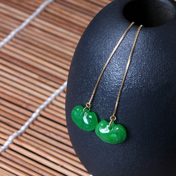LouLeur 100% 14K gold Emerald earrings handmade DIY natural green Emerald peace lock drop earrings for women charms jewelry