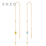 Real 9K Yellow Gold Earrings For Women Natural Gemstone Citrine/Amethyst/Topaz/Pridot Ear Line Drop Earrings Solid Fine Jewelry
