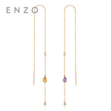 Real 9K Yellow Gold Earrings For Women Natural Gemstone Citrine/Amethyst/Topaz/Pridot Ear Line Drop Earrings Solid Fine Jewelry