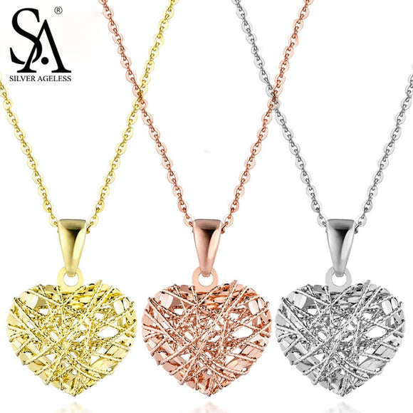 SILVER AGELESS 18K Rose Gold/White Gold/Yellow Gold Heart Shape Pendant Necklaces Gold Necklace Wind 18K Necklaces Women