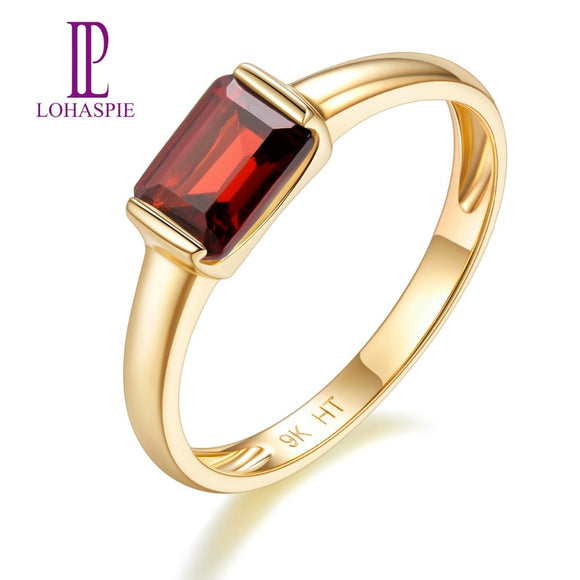 100% Natural 9K Yellow Gold 1 Carat Red Garnet Ring for Women Wedding Engagement Gemstone Ring Fine Jewelry Valentine's Gift