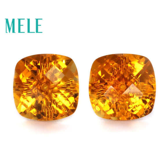 Natural yellow citrine 18k gold earrings studs for women 8mm square cut gemstone fashion and trendy fine jewelry high quality