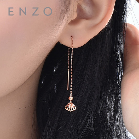 Real 18K Rose Gold Jewelry Round Earring Women Miss Girls Gift Party Female Ear Wire Drop Earrings Solid Hot Sale Good Classic