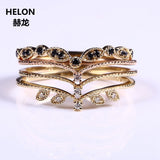 Solid 14k Yellow Gold Rose Gold Natural Diamonds Engagement Wedding Ring Anniversary Ring Party Band Blue Sapphires Vintage #6.5