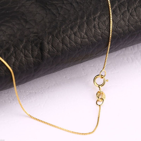 FINE Solid 18K Yellow Gold Necklace 0.5mm Women Box Link Chain Au750 16inch