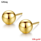 Real 18K Gold Stud Earrings Ball Woman Earrings Fine Jewelry