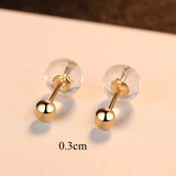 Real 18K Gold Stud Earrings Ball Woman Earrings Fine Jewelry