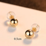 Real 18K Gold Stud Earrings Ball Woman Earrings Fine Jewelry