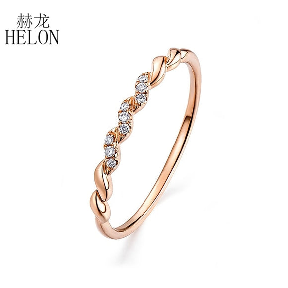 HELON Solid 14K Rose Gold (AU585) Certified H/SI Round 100% Genuine Natural Diamonds Engagement Wedding Women Fine Jewelry Ring
