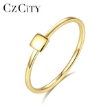 CZCITY Brand Real 14K Gold Wedding Rings for Women Simple Square Design Carving Au585 Male Female Yellow Gold Fine Jewelry Rings