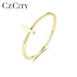 CZCITY Asymmetrical 14K Gold Sideways Cross Ring for Women Thin Round Male Female Wedding Ring Yellow Gold Jewelry Carving Au585