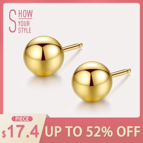 CZCITY Luxury Brand Charm Authentic Pure 18k Yellow Gold Round Bead Ball Stud Earrings For Women Daily Wear Gold Earring Jewelry