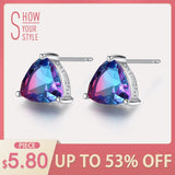 CZCITY Luxury Rainbow Topaz Stud Earrings Real 100% 925 Sterling Silver Fashion Women Earring Jewelry Wholesale