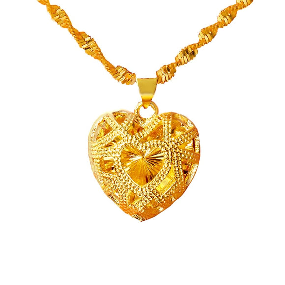 Heart Shape Pendant Necklace for Women Fashion Design 18K Dubai Gold Jewelry Wedding Anniversary Commemorate Jewelry