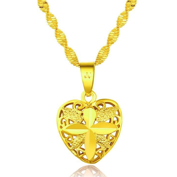 Birthday Party Fine 24K Necklace Pendant Heart Shape Design Arab Charm Female Anniversary Gift Jewelry Accessory