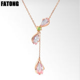 925 sterling silver romantic cherry blossom series pink crystal necklace female J0394