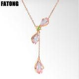 925 sterling silver romantic cherry blossom series pink crystal necklace female J0394
