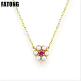 925 sterling silver fashion new red tourmaline topaz flower necklace female J058