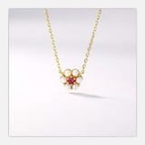 925 sterling silver fashion new red tourmaline topaz flower necklace female J058