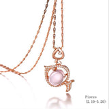 925 sterling silver twelve constellation Rose Quartz stone rose gold necklace boutique jewelry J0378