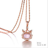 925 sterling silver twelve constellation Rose Quartz stone rose gold necklace boutique jewelry J0378