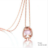 925 sterling silver twelve constellation Rose Quartz stone rose gold necklace boutique jewelry J0378