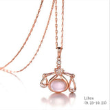 925 sterling silver twelve constellation Rose Quartz stone rose gold necklace boutique jewelry J0378