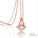 925 sterling silver twelve constellation Rose Quartz stone rose gold necklace boutique jewelry J0378