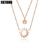 925 sterling silver sun smiley double-layer necklace high quality rose gold, white gold, gold never fades 2019 hot sale J0367
