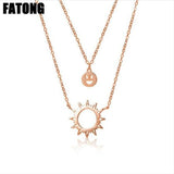 925 sterling silver sun smiley double-layer necklace high quality rose gold, white gold, gold never fades 2019 hot sale J0367