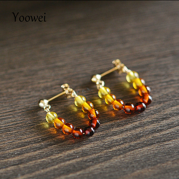 Yoowei Natural Amber Earrings for Women Unique U Design Jewelry Trendy Original Classical Tiny Baltic Amber Earrings for Etsy