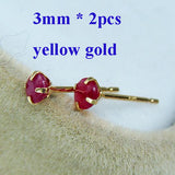 2019 10k solid gold natural ruby earrings women 2mm 3mm size gold or white gold 1PCS red gemstone jewelry  Cost-effective