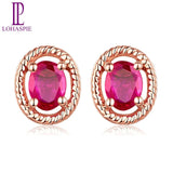 Lohaspie 5.7x4.7mm Stud Earrings 0.14ct Natural Ruby Solid 14K Rose Gold Gemstone Fine Jewelry For Women's Gift 2017 NEW