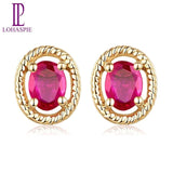 Lohaspie 5.7x4.7mm Stud Earrings 0.14ct Natural Ruby Solid 14K Rose Gold Gemstone Fine Jewelry For Women's Gift 2017 NEW