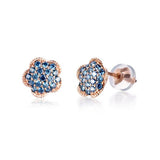 18K Gold Cute Flower Crystal Stud Earring Paved Shiny Austrian Cubic Zirconia Trendy Rose Gold-Color AU750 Jewelry For Women
