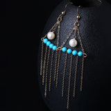 LouLeur 14K gold Turquoise earrings handmade DIY natural  pearl green Turquoise tassel drop earrings for women charms jewelry