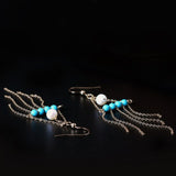 LouLeur 14K gold Turquoise earrings handmade DIY natural  pearl green Turquoise tassel drop earrings for women charms jewelry