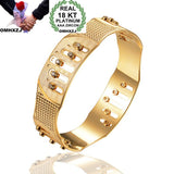 OMHXZJ Wholesale Personality Fashion OL Woman Girl Party Wedding Gift Gold Geometric Hollow 18KT Gold Cuff Bangle Bracelet BR205