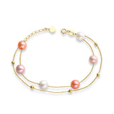 18K Rose Gold 6-6.5mm Natural Freshwater Pearl Charm Bracelet Fine Jewelry Wholesale White Pink Purple Pearl Bangle For Women
