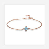 The new 925 sterling silver natural Swiss blue topaz stone hibiscus stone square bracelet female adjustable. J088