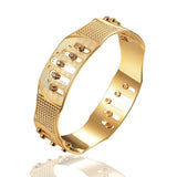 OMHXZJ Wholesale Personality Fashion OL Woman Girl Party Wedding Gift Gold Geometric Hollow 18KT Gold Cuff Bangle Bracelet BR205