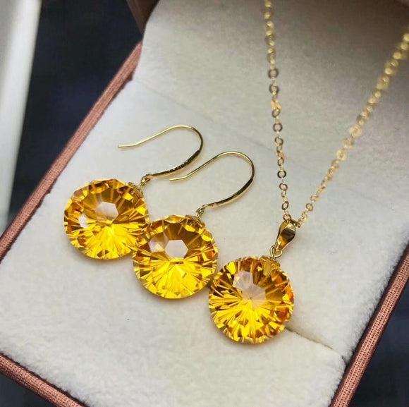 shilovem 18k yellow gold citrine pendants stud earrings fine Jewelry round women party new classic gift 12*12mm mymtz121208j