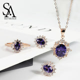 Europe USA Party Fashion Wedding Gift Flower Jewelry Blue Classic Crystal Earring Necklace Earrings Rings Set Women Jewelry Sets