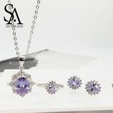 Europe USA Party Fashion Wedding Gift Flower Jewelry Blue Classic Crystal Earring Necklace Earrings Rings Set Women Jewelry Sets