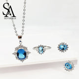 Europe USA Party Fashion Wedding Gift Flower Jewelry Blue Classic Crystal Earring Necklace Earrings Rings Set Women Jewelry Sets