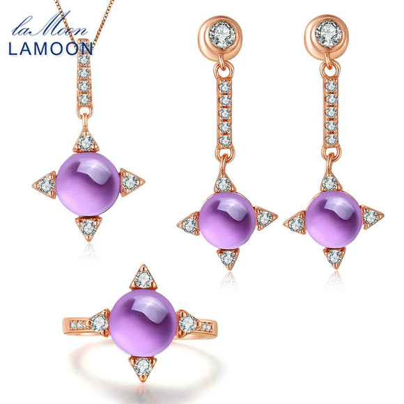 LAMOON 2.2ct Natural Amethyst Fine Jewelry Sets For Women Cross Star 925 sterling-silver-jewelry Purple Gemstone Gift V009-1